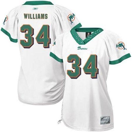 Dolphins #34 Ricky Williams White Women's Field Flirt Stitched NFL Jersey